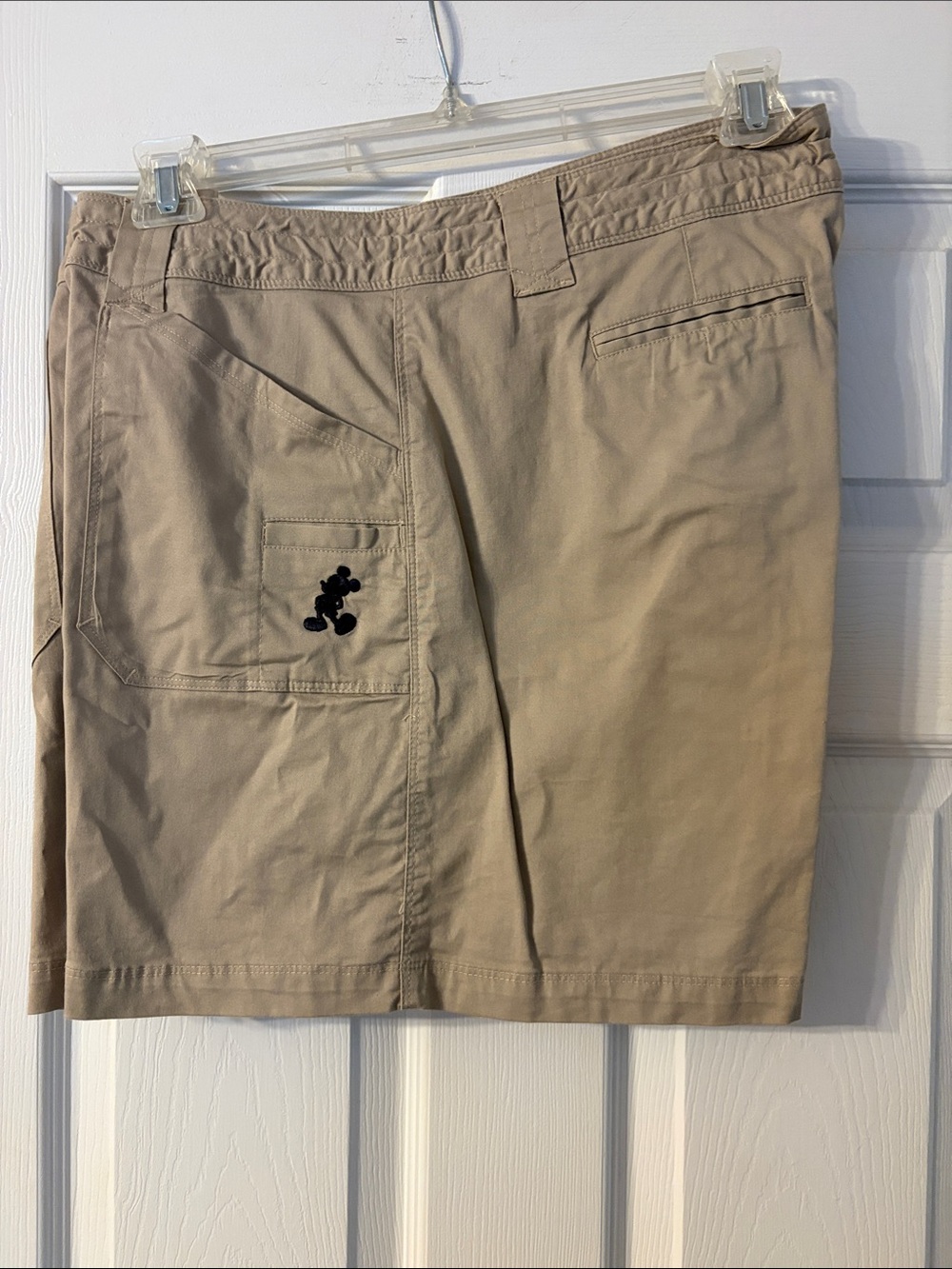 Disney women’s Khaki Cargo Shorts with Embroidered Mickey